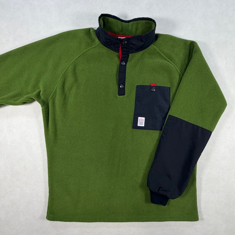 Topo Designs Mens XL Mountain Fleece Polartec Snap Pullover Green Made in USA‎